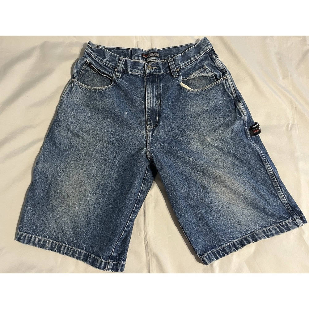 Vintage FUBU Shorts Carpenter Cargo Baggy Skater Y2K Denim Jorts W36 - Picture 2 of 16